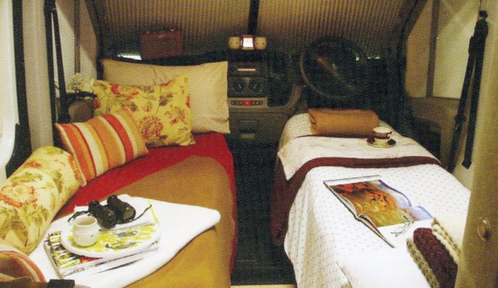 The travel seats become two singles or a double bed in the Romahome R30 or Dimension